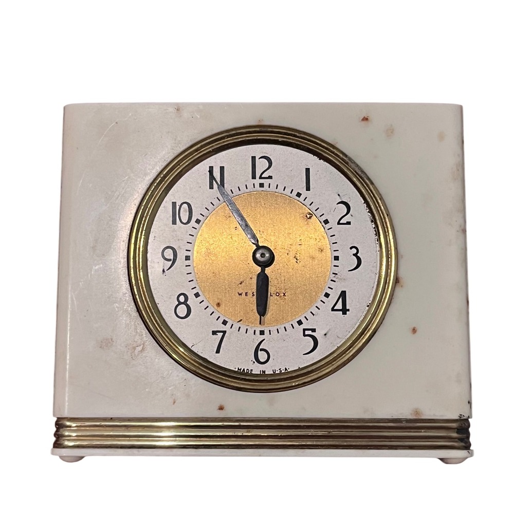 Vintage Westclox La Sallita Alarm Clock Art Deco Cream Gold Wind Up Made in USA